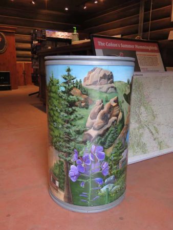North Cheyenne Canon: Helen Hunt Falls Visitor Center: Scenes on a Recycle Barrel