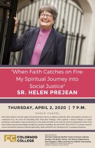 CANCELED: When Faith Catches Fire: An Evening with Sr. Helen Prejean presented by  at Colorado College: Shove Chapel, Colorado Springs CO