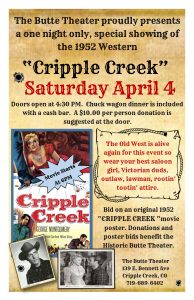 CANCELED: ‘Cripple Creek’ Film Screening presented by Butte Theatre at Butte Theatre, Cripple Creek CO