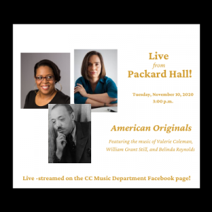 ‘Live from Packard Hal’ Faculty Artists Concert Series: American Originals presented by Colorado College at Online/Virtual Space, 0 0