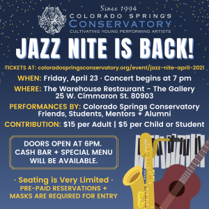 SOLD OUT: Jazz Nite with Colorado Springs Conservatory presented by Colorado Springs Conservatory at Warehouse Restaurant & Gallery, Colorado Springs CO