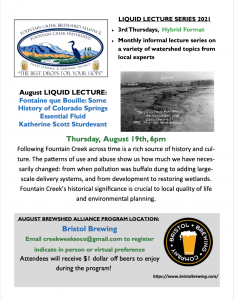 Fountain Creek Watershed District’s Liquid Lecture presented by Fountain Creek Watershed District at Bristol Brewing Company, Colorado Springs CO