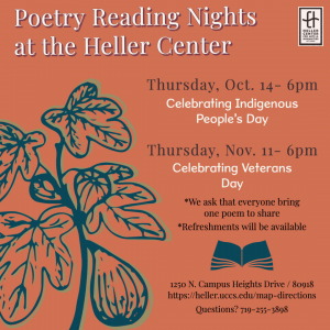 Poetry Readings: Veterans Day presented by Heller Center for Arts and Humanities at UCCS at UCCS - The Heller Center, Colorado Springs CO