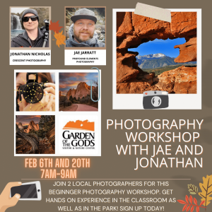 Photography Workshop with Jae Jarratt and Jonathan Nicholas presented by Garden of the Gods Visitor & Nature Center at Garden of the Gods Visitor and Nature Center, Colorado Springs CO