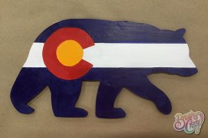 Colorado Flag Bear Cutout presented by Brush Crazy at Brush Crazy, Colorado Springs CO