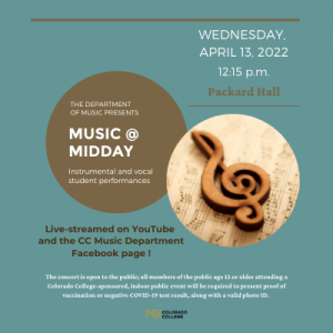 Music at Midday presented by Colorado College Music Department at Colorado College - Packard Hall, Colorado Springs CO