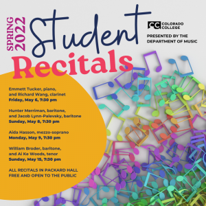 CC Student Recitals presented by Colorado College Music Department at Colorado College - Packard Hall, Colorado Springs CO