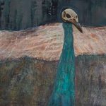 Gallery 4 - The photo features 'Sovereign #3' by Teri Homick which features a blue bird with an exposed skull on a earthy background.