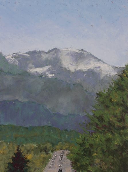 Gallery 5 - The photo is of a painting by Mary Sexton entitled 'America's Mountain' which features a landscape including Pikes Peak and trees.