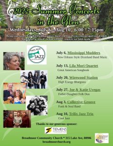 Summer Concerts in the Glen: Trilix Jazz Trio presented by  at Broadmoor Community Church, Colorado Springs CO