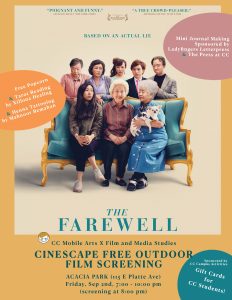 Free Outdoor Film Screening: ‘The Farewell” presented by Colorado College Film and Media Studies at Acacia Park, Colorado Springs CO