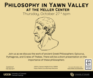 Philosophy in Yawn Valley presented by Heller Center for Arts and Humanities at UCCS at UCCS - The Heller Center, Colorado Springs CO