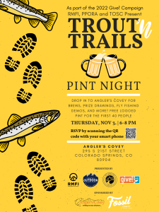 Trout ‘N Trails Pint Night presented by Pikes Peak Outdoor Recreation Alliance at Anglers Covey Fly Shop, Colorado Springs CO