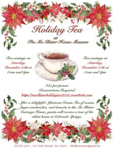 Holiday Tea presented by McAllister House Museum at McAllister House Museum, Colorado Springs CO