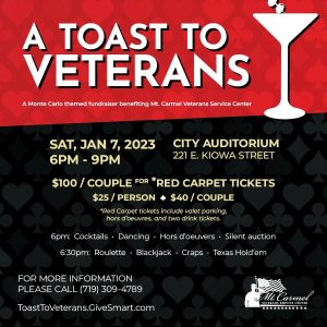 A Toast to Veterans presented by Mt. Carmel Veterans Service Center at ,  