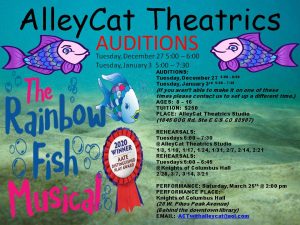 CALL FOR AUDITIONS: ‘The Rainbow Fish Musical Auditions’ presented by AlleyCat Theatrics LLC at Knights of Columbus Hall, Colorado Springs CO