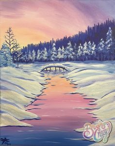 Winter River with Bridge Painting Class presented by Brush Crazy at Brush Crazy, Colorado Springs CO