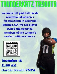 Women’s Tackle Football Tryouts presented by  at Garden Ranch YMCA, Colorado Springs CO
