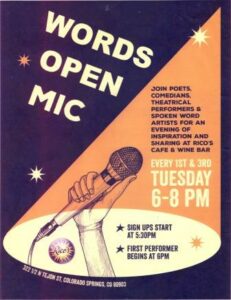 Words Open Mic presented by Poor Richard's Downtown at Rico's Cafe, Chocolate and Wine Bar, Colorado Springs CO